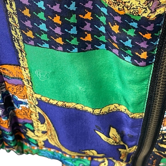 K Arnold 100% Silk Vintage Multicolor Patchwork Bohemian Bomber Jacket Sz S - Picture 9 of 9